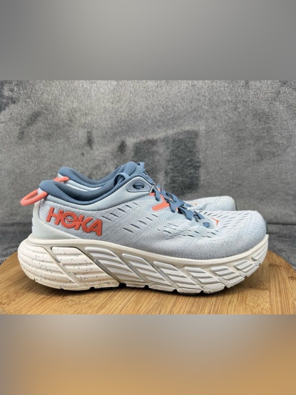 Hoka Women's Light Blue and Coral Athletic Running Shoes